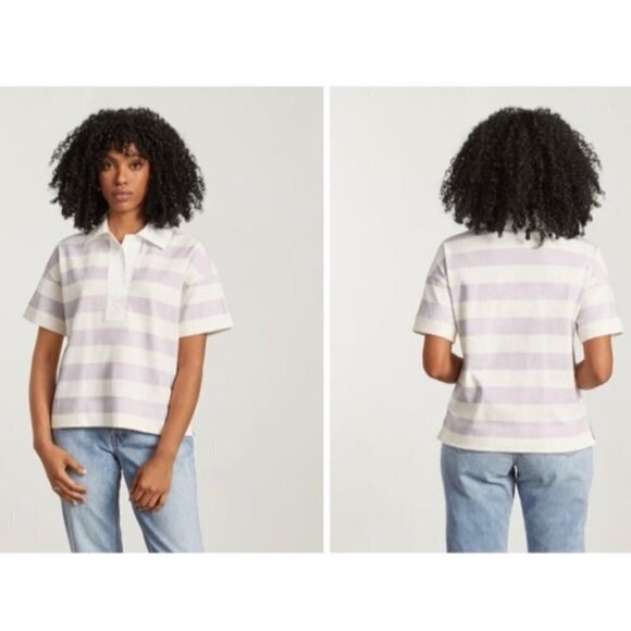 Everlane Polo Purple Preppy Top Collared Womens Small Striped Golf Rugby - Picture 1 of 3